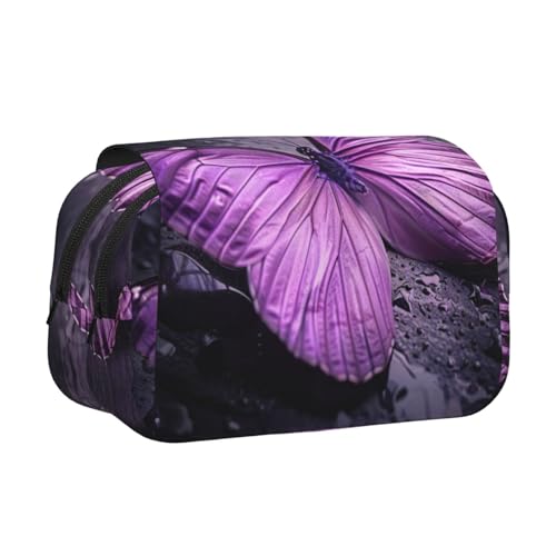 LJABCVNN Federmäppchen mit Schmetterlingsmotiv, 2-lagiges Federmäppchen mit Reißverschlusstaschen, für Jungen und Mädchen, Violett LJABCVNN Federmäppchen mit Schmetterlingsmotiv, 2-lagiges Federmäppchen mit Reißverschlusstaschen, für Jungen und Mädchen, Violett von LJABCVNN