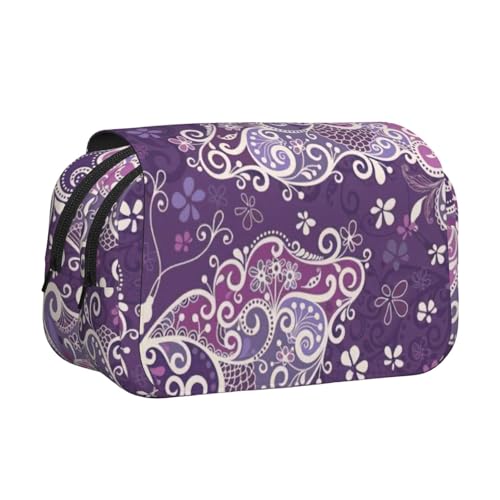 LJABCVNN Federmäppchen mit Schmetterlingsmotiv, 2-lagiges Federmäppchen mit Reißverschlusstaschen, für Jungen und Mädchen, Violett von LJABCVNN