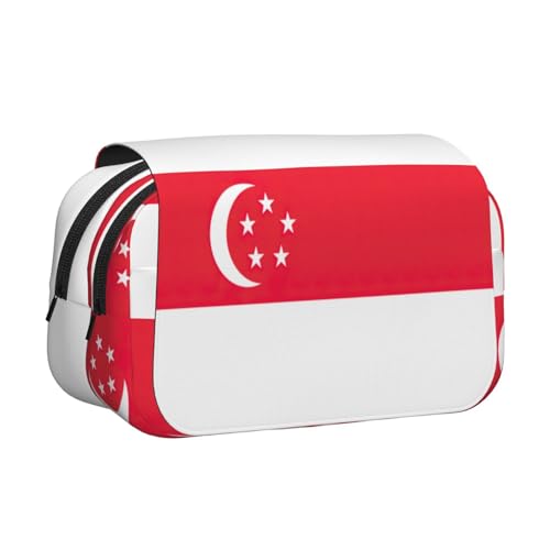 LJABCVNN Federmäppchen mit Singapur-Flagge, doppeltes Klappetui, 2-lagiges Federmäppchen mit Reißverschlusstaschen, für Jungen und Mädchen von LJABCVNN