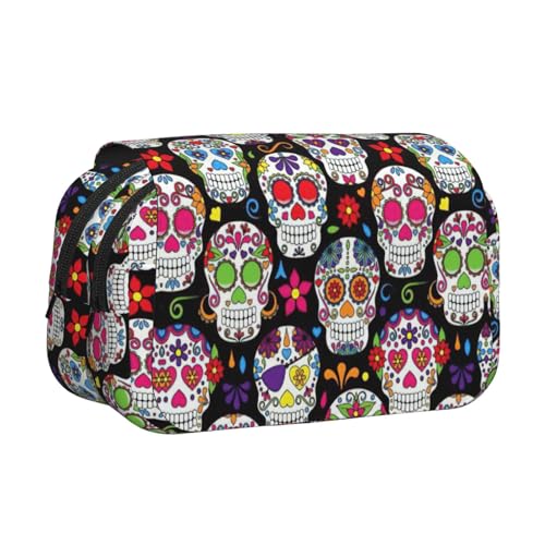 LJABCVNN Federmäppchen mit Totenkopf-Aufdruck, doppeltes Klappetui, 2-lagiges Federmäppchen mit Reißverschlusstaschen, für Jungen und Mädchen von LJABCVNN