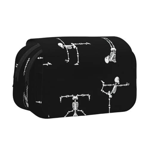 LJABCVNN Federmäppchen mit Totenkopf-Yoga-Aufdruck, doppeltes Klappetui, 2-lagiges Federmäppchen mit Reißverschlusstaschen, für Jungen und Mädchen von LJABCVNN