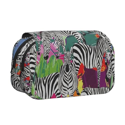 LJABCVNN Federmäppchen mit Zebramuster, doppeltes Klappetui, 2-lagiges Federmäppchen mit Reißverschlusstaschen, für Jungen und Mädchen von LJABCVNN