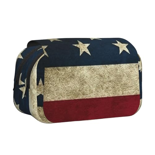 LJABCVNN Federmäppchen mit amerikanischer Flagge, doppeltes Klappetui, 2-lagiges Federmäppchen mit Reißverschlusstaschen, für Jungen und Mädchen von LJABCVNN
