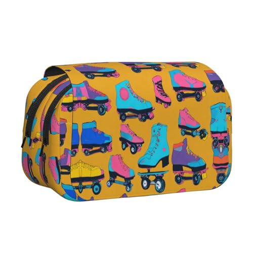 LJABCVNN Federmäppchen mit buntem Rollschuh-Aufdruck, doppeltes Klappetui, 2-lagiges Federmäppchen mit Reißverschlusstaschen, für Jungen und Mädchen von LJABCVNN
