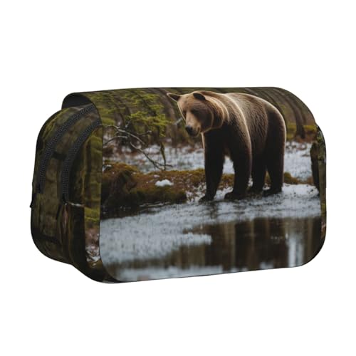 LJABCVNN Federmäppchen mit doppeltem Klappetui, 2-lagiges Federmäppchen mit Reißverschlusstaschen, für Jungen und Mädchen, Motiv: Weißer Bär, Braunbär von LJABCVNN