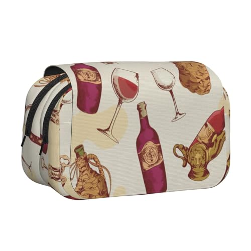 LJABCVNN Federmäppchen mit doppeltem Klappetui, 2-lagiges Federmäppchen mit Reißverschlusstaschen, für Jungen und Mädchen, Rotwein-Aufdruck von LJABCVNN