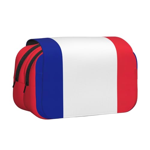 LJABCVNN Federmäppchen mit französischer Flagge, doppeltes Klappetui, 2-lagiges Federmäppchen mit Reißverschlusstaschen, für Jungen und Mädchen von LJABCVNN