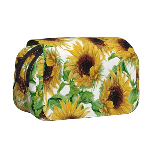 LJABCVNN Federmäppchen mit gelbem Sonnenblumen-Aufdruck, doppeltes Federmäppchen, 2-lagiges Federmäppchen mit Reißverschlusstaschen, für Jungen und Mädchen von LJABCVNN