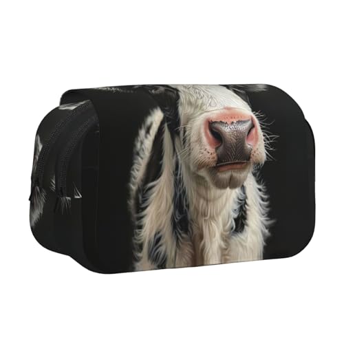 LJABCVNN Federmäppchen mit niedlichem Kuhmuster, doppeltes Klappetui, 2-lagiges Federmäppchen mit Reißverschlusstaschen, für Jungen und Mädchen von LJABCVNN