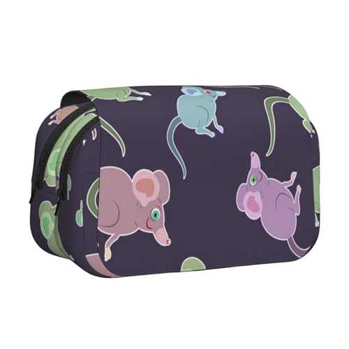 LJABCVNN Federmäppchen mit niedlichem Maus-Aufdruck, doppeltes Klapp-Federmäppchen, 2-lagiges Federmäppchen mit Reißverschlusstaschen, für Jungen und Mädchen von LJABCVNN