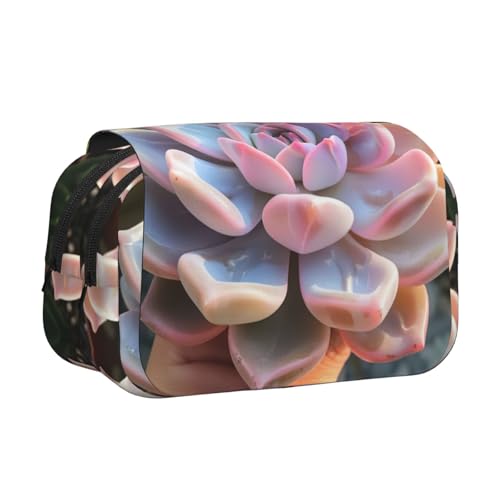 LJABCVNN Federmäppchen mit niedlichem Sukkulenten-Druck, doppeltes Klapp-Federmäppchen, 2-lagiges Federmäppchen mit Reißverschlusstaschen, für Jungen und Mädchen von LJABCVNN