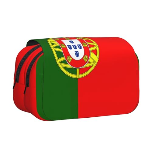 LJABCVNN Federmäppchen mit portugiesischer Flagge, doppeltes Klappetui, 2-lagiges Federmäppchen mit Reißverschlusstaschen, für Jungen und Mädchen von LJABCVNN