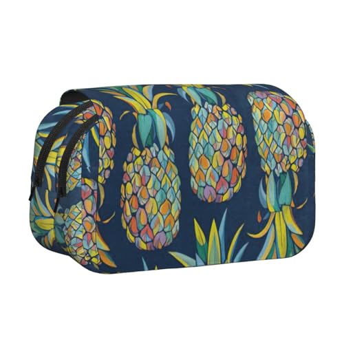 LJABCVNN Federmäppchen mit tropischen Früchten, Ananas, doppeltes Klappetui, 2-lagiges Federmäppchen mit Reißverschlusstaschen, für Jungen und Mädchen von LJABCVNN
