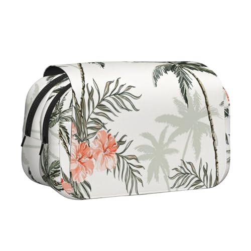 LJABCVNN Federmäppchen mit tropischen Palmen, doppeltes Klappetui, 2-lagiges Federmäppchen mit Reißverschlusstaschen, für Jungen und Mädchen von LJABCVNN