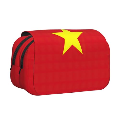 LJABCVNN Federmäppchen mit vietnamesischer Flagge, doppeltes Klappetui, 2-lagiges Federmäppchen mit Reißverschlusstaschen, für Jungen und Mädchen von LJABCVNN