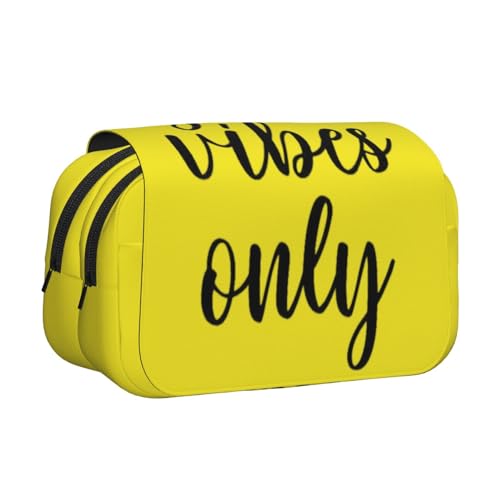 LJABCVNN Good Vibes Only Federmäppchen, doppeltes Klappetui, 2-lagiges Federmäppchen mit Reißverschlusstaschen, für Jungen und Mädchen von LJABCVNN