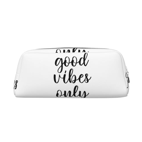 LJABCVNN Good Vibes Only bedruckte Ledertasche mit Reißverschluss, Aufbewahrungstasche, Make-up-Organizer für Büro und den täglichen Gebrauch, silber, Einheitsgröße, Koffer von LJABCVNN