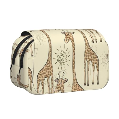 LJABCVNN Handgezeichnetes Federmäppchen mit Giraffen-Druck, doppeltes Klappetui, 2-lagiges Federmäppchen mit Reißverschlusstaschen, für Jungen und Mädchen von LJABCVNN