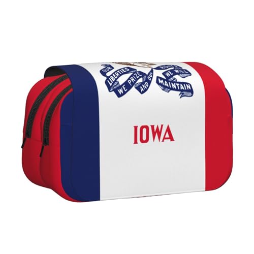 LJABCVNN Iowa Federmäppchen mit Staatsflaggen-Druck, doppeltes Klappetui, 2-lagiges Federmäppchen mit Reißverschlusstaschen, für Jungen und Mädchen von LJABCVNN