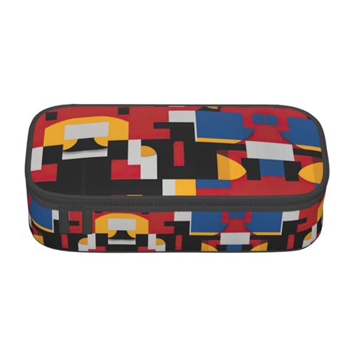 LJABCVNN Komposition in Rot, Gelb, Blau und Schwarz, multifunktionales Federmäppchen, Schreibwaren-Organizer-Box für Damen und Herren von LJABCVNN