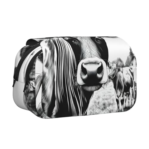 LJABCVNN Kuh-Kollektion, doppeltes Klapp-Federmäppchen, 2-lagiges Federmäppchen mit Reißverschlusstaschen, für Jungen und Mädchen von LJABCVNN