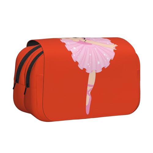 LJABCVNN Little Ballerina Dancing Girl Druck-Doppel-Klapp-Federmäppchen, 2-lagiges Federmäppchen mit Reißverschlusstaschen, für Jungen und Mädchen von LJABCVNN