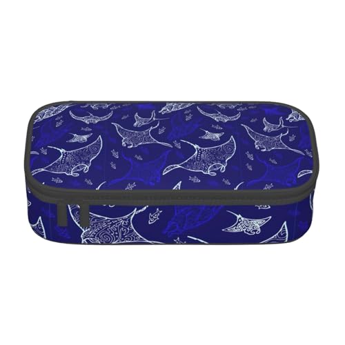 LJABCVNN Manta Ray and Fish Print Multifunktionales Federmäppchen Schreibwaren Organizer Box für Damen und Herren von LJABCVNN