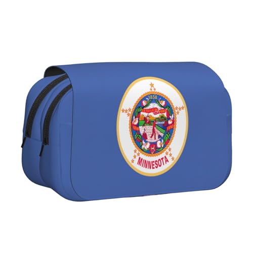 LJABCVNN Minnesota Stifteetui mit Flaggenaufdruck, doppeltes Klappetui, 2-lagiges Federmäppchen mit Reißverschlusstaschen, für Jungen und Mädchen von LJABCVNN