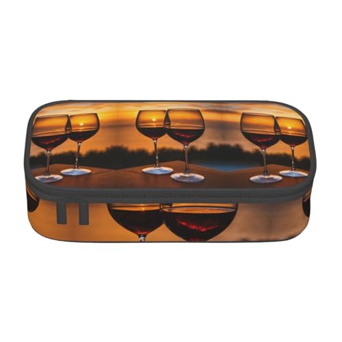 LJABCVNN Multifunktionales Federmäppchen, Schreibwaren-Organizer-Box für Damen und Herren, Rotwein-Druck von LJABCVNN