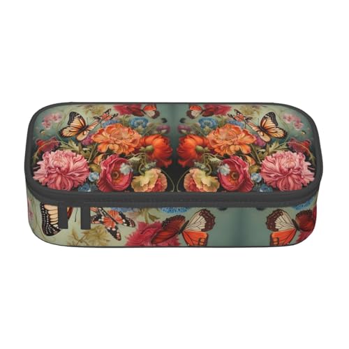 LJABCVNN Multifunktionales Federmäppchen mit Blumen- und Schmetterlings-Aufdruck, Schreibwaren-Organizer-Box für Damen und Herren von LJABCVNN