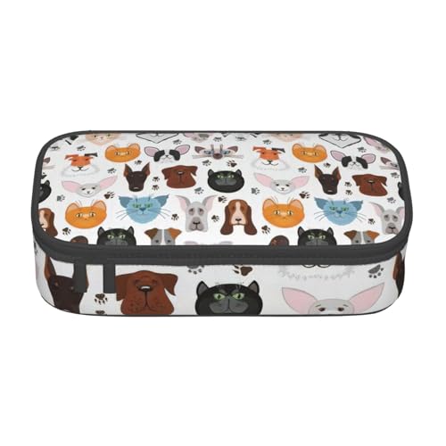 LJABCVNN Multifunktionales Federmäppchen mit Katzen- und Hundegesichtern, Bulldogge, Beagle, Labrador, Schreibwaren-Organizer, Box für Damen und Herren von LJABCVNN