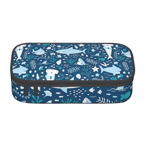 LJABCVNN Multifunktionales Federmäppchen mit süßem blauen Fisch-Druck, Schreibwaren-Organizer-Box für Damen und Herren von LJABCVNN