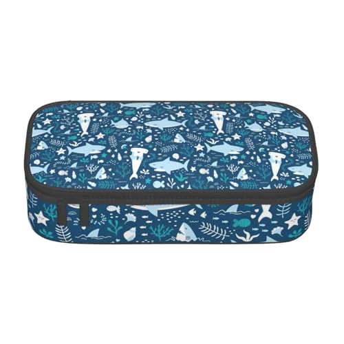 LJABCVNN Multifunktionales Federmäppchen mit süßem blauen Fischmotiv, Schreibwaren-Organizer-Box für Damen und Herren von LJABCVNN