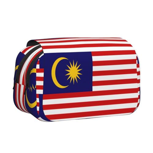 LJABCVNN Stifteetui mit Malaysia-Flagge, doppeltes Klappetui, 2-lagiges Federmäppchen mit Reißverschlusstaschen, für Jungen und Mädchen von LJABCVNN