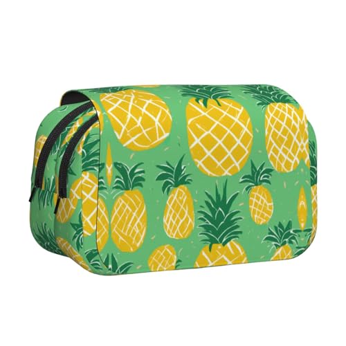 LJABCVNN Stifteetui mit goldenem Ananas-Hintergrund, doppeltes Klappetui, 2-lagiges Federmäppchen mit Reißverschlusstaschen, für Jungen und Mädchen von LJABCVNN