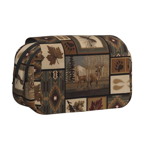 LJABCVNN Wild Animals Retro Farmhouse Print Double Clamshell Pen Case, 2-lagiges Federmäppchen mit Reißverschlusstaschen für Jungen und Mädchen von LJABCVNN