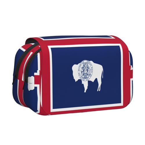 LJABCVNN Wyoming Federmäppchen mit Staatsflaggen-Druck, doppeltes Klappetui, 2-lagiges Federmäppchen mit Reißverschlusstaschen, für Jungen und Mädchen von LJABCVNN