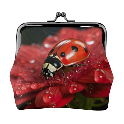 Ladybug Blumendruck Damen Mikrofaser Leder Kiss Lock Münzbörse Mini Geldbörse für Karten und Lippenstift von LJABCVNN