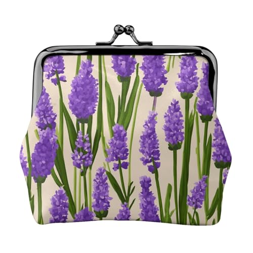 Lavender Stamp Print Damen Mikrofaser Leder Kiss Lock Coin Purse Mini Wallet für Karten und Lippenstift von LJABCVNN