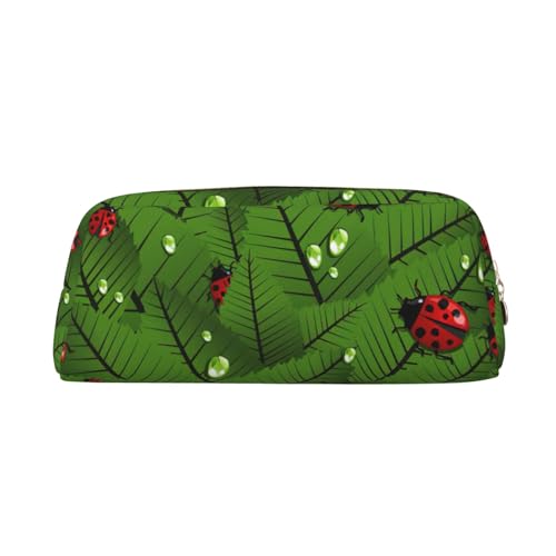 Ledertasche mit Blätter- und Marienkäfer-Aufdruck, mit Reißverschluss, Aufbewahrungstasche, Make-up-Organizer für Büro und den täglichen Gebrauch, gold, Einheitsgröße, Koffer von LJABCVNN