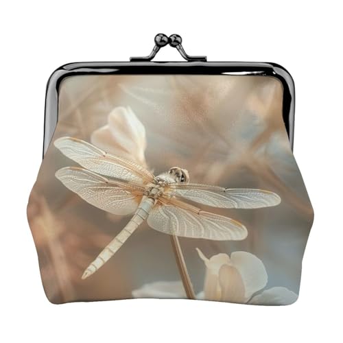 Libelle und Blumendruck Damen Mikrofaser Leder Kiss Lock Münzbörse Mini Geldbörse für Karten und Lippenstift von LJABCVNN