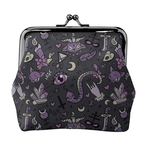 Lila Schwarz Goth Gruseldruck Damen Mikrofaser Leder Kiss Lock Münzbörse Mini Geldbörse für Karten und Lippenstift von LJABCVNN