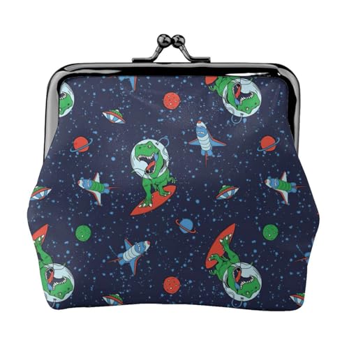 Lustiger Astronauten Dinosaurier Rakete Druck Damen Mikrofaser Leder Kiss Lock Münzbörse Mini Geldbörse für Karten und Lippenstift von LJABCVNN