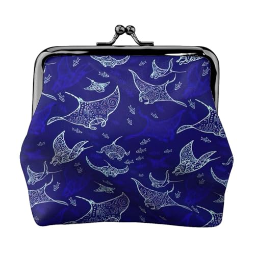 Manta Ray and Fish Print Damen Mikrofaser Leder Kiss Lock Coin Purse Mini Wallet für Karten und Lippenstift von LJABCVNN