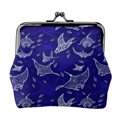 Manta Ray and Fish Print Damen Mikrofaser Leder Kiss Lock Coin Purse Mini Wallet für Karten und Lippenstift von LJABCVNN