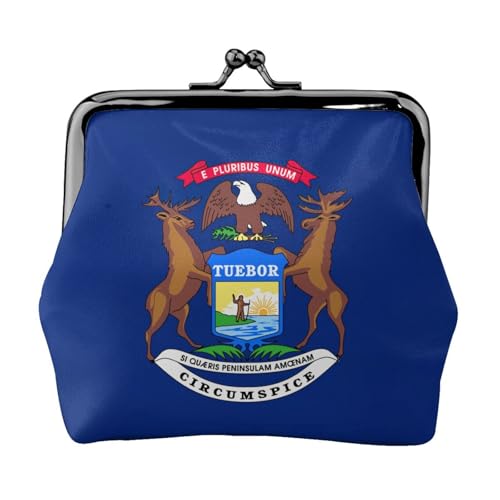 Michigan State Flag Print Damen Mikrofaser Leder Kiss Lock Coin Purse Mini Wallet für Karten und Lippenstift von LJABCVNN