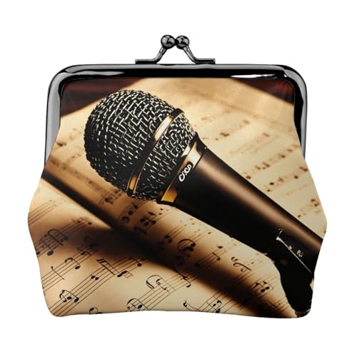 Mikrofon mit Musiknoten-Druck Damen Mikrofaser Leder Kiss Lock Münzbörse Mini Geldbörse für Karten und Lippenstift von LJABCVNN