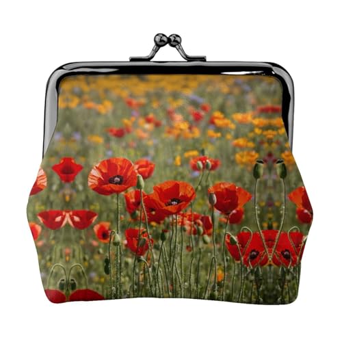 Mohnblumen-Druck Damen Mikrofaser Leder Kiss Lock Münzbörse Mini Geldbörse für Karten und Lippenstift von LJABCVNN