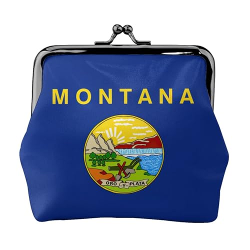 Montana State Flag Print Damen Mikrofaser Leder Kiss Lock Coin Purse Mini Wallet für Karten und Lippenstift von LJABCVNN