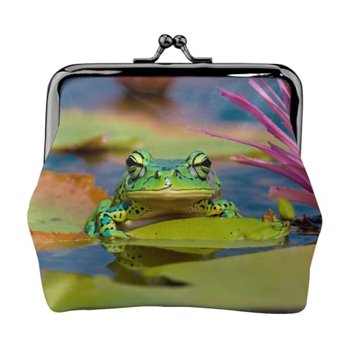 Niedlicher Froschdruck Damen Mikrofaser Leder Kiss Lock Münzgeldbörse Mini Geldbörse für Karten und Lippenstift von LJABCVNN